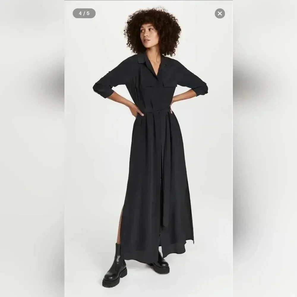 L'AGENCECameron Long Shirt Black Dress Size L